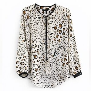 White House Black Market Leopard Hi Low Blouse NWT Animal Print Top XXS